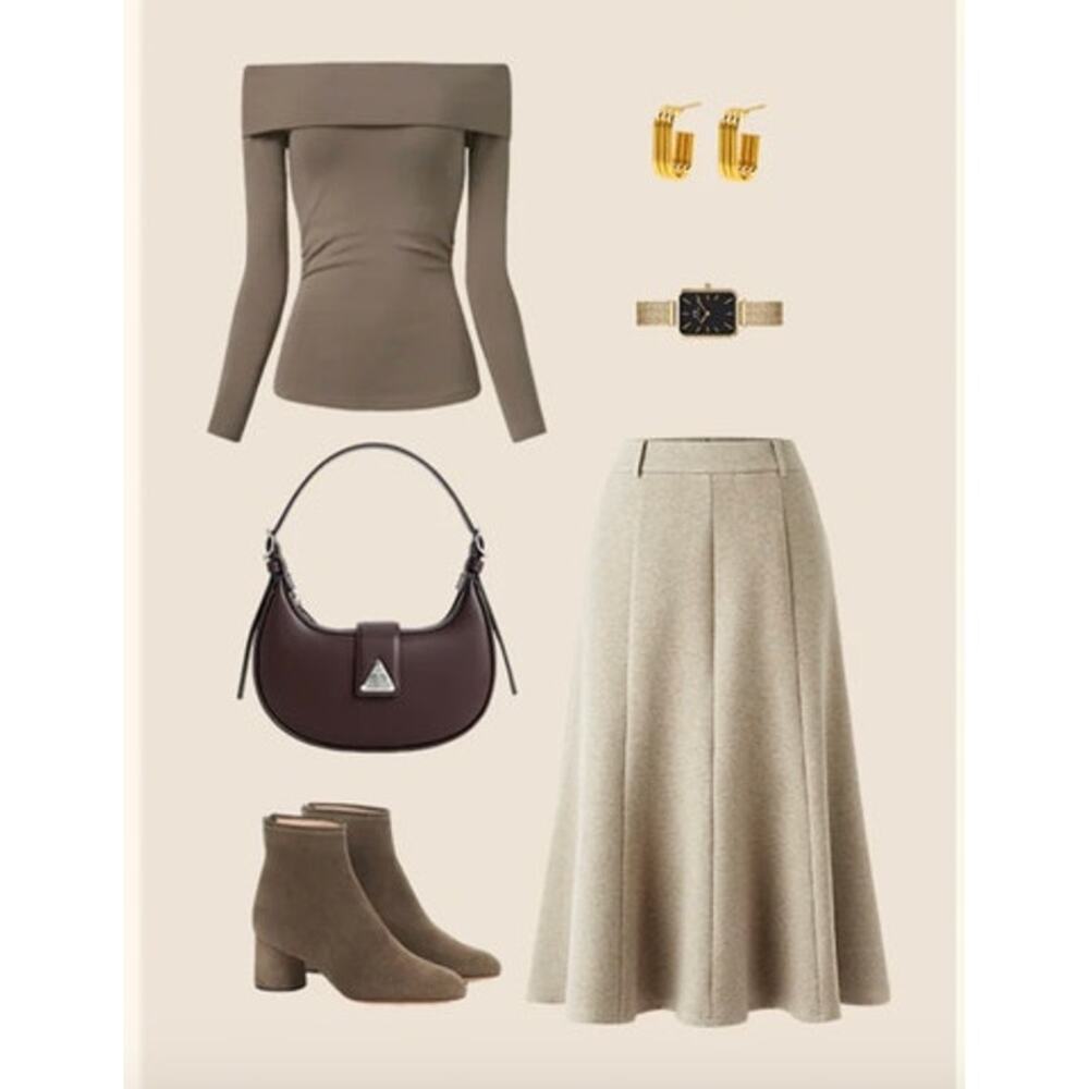 OGL Skirt Size XL NEW FuzzLuxe High Waisted Umbrella Hem Midi Skirt Cream - Picture 5 of 13